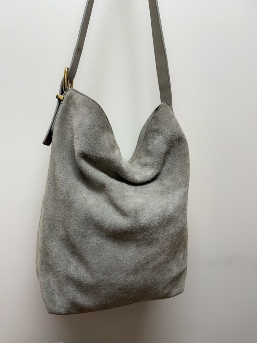 Margot New York Kaye LARGE Bucket Suede Leather Tote Bag :Gray Tan EUC